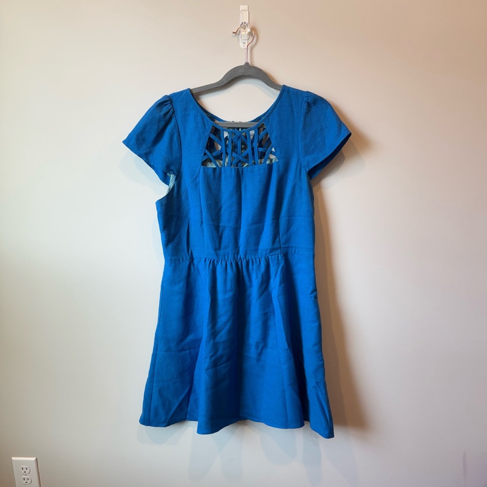 Vintage Maeve Anthropologie Blue Cutout Cap Sleeve Dress Size 14